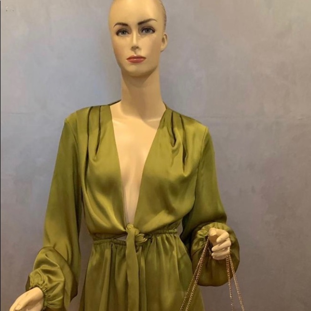 Silk Olive Green Romper - Picture 2 of 4